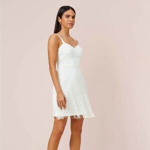 Aidan Mattox Stretch Crepe Fringe Dress in White NWT
